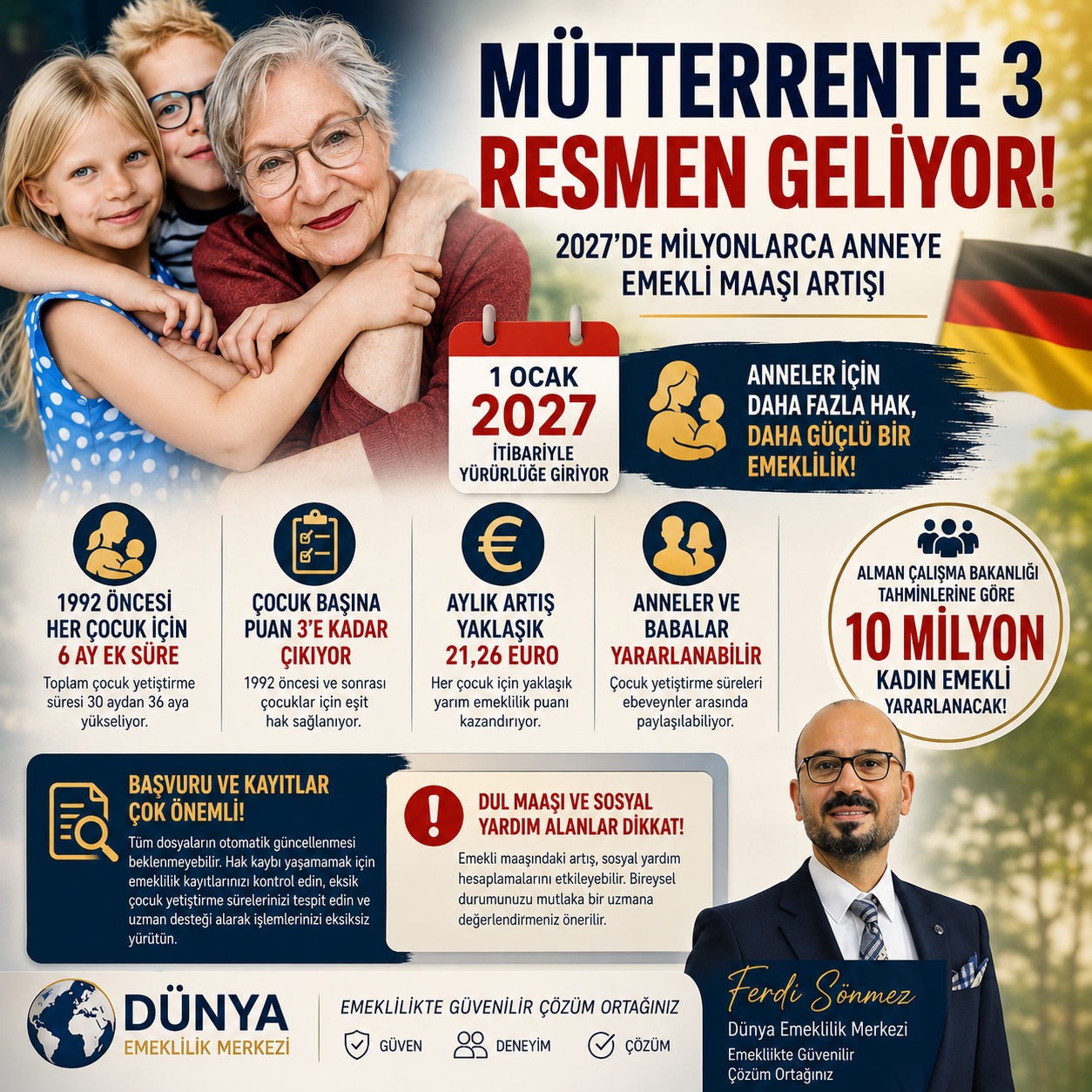 Mütterrente 3 Resmen Geliyor! 2027'de Milyonlarca Anneye Emekli Maaşı Artışı: Kimler Yararlanacak, Başvuru Gerekiyor mu?
